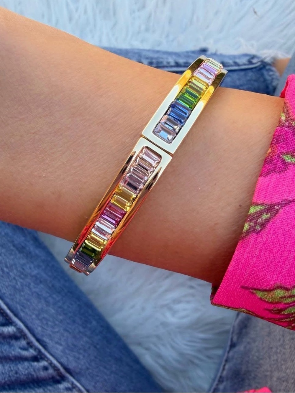 Park Lane Gold Funfetti Rainbow Baguette Crystal Bracelet